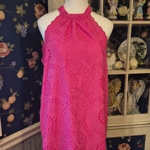 SHEIN Fuchsia Eyelet Halter Dress